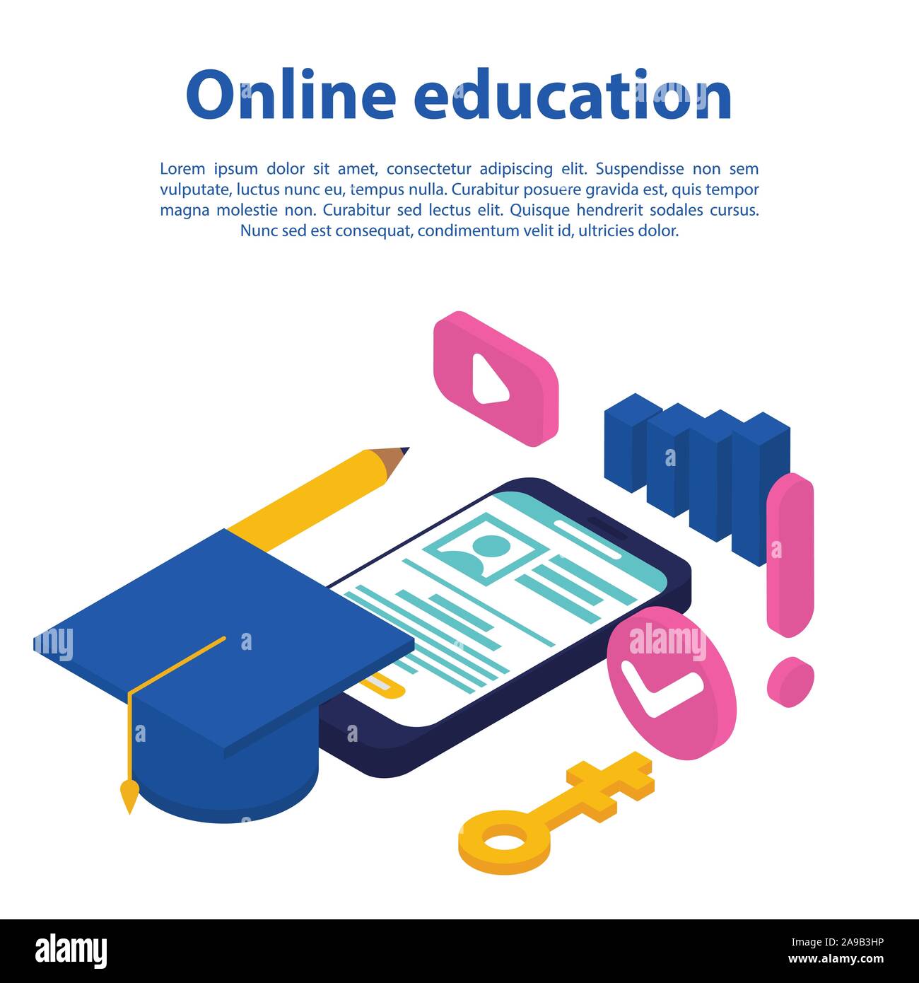 Online education concept banner, isometric style Stock Vector Image ...