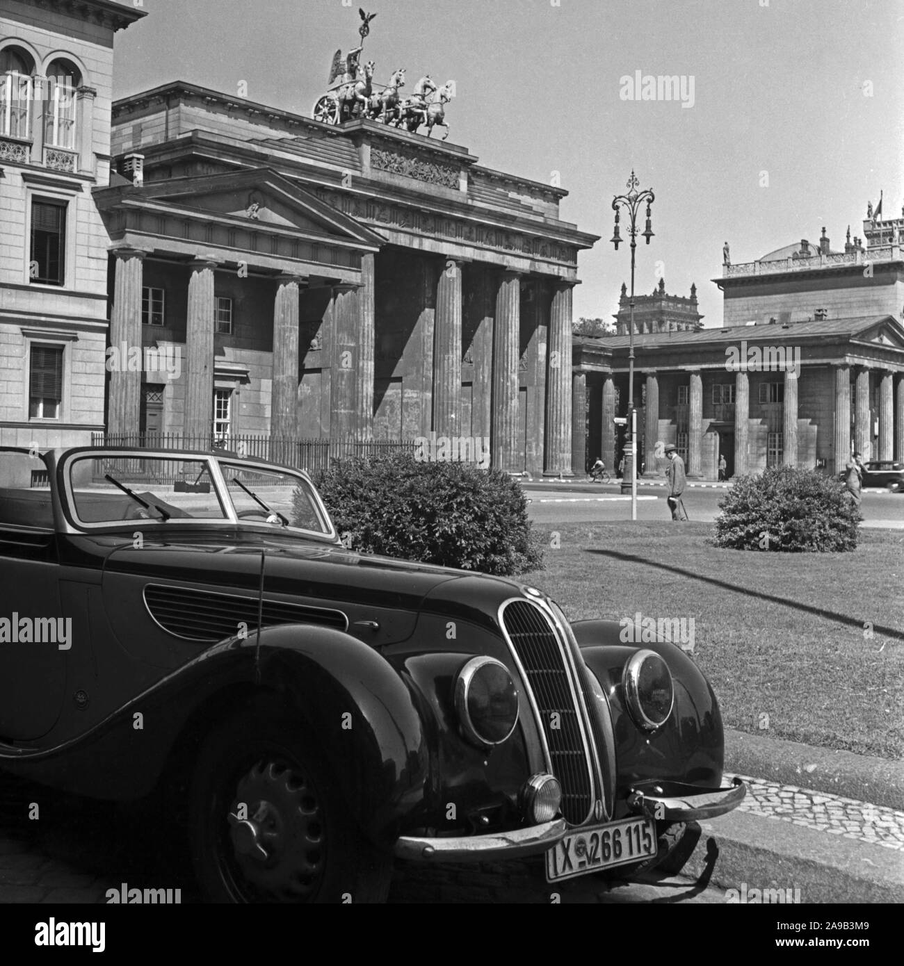 Taking a walk through the capital of the III. Reich, Berlin, here Brandenburg gate, 1940s. Stock Photo