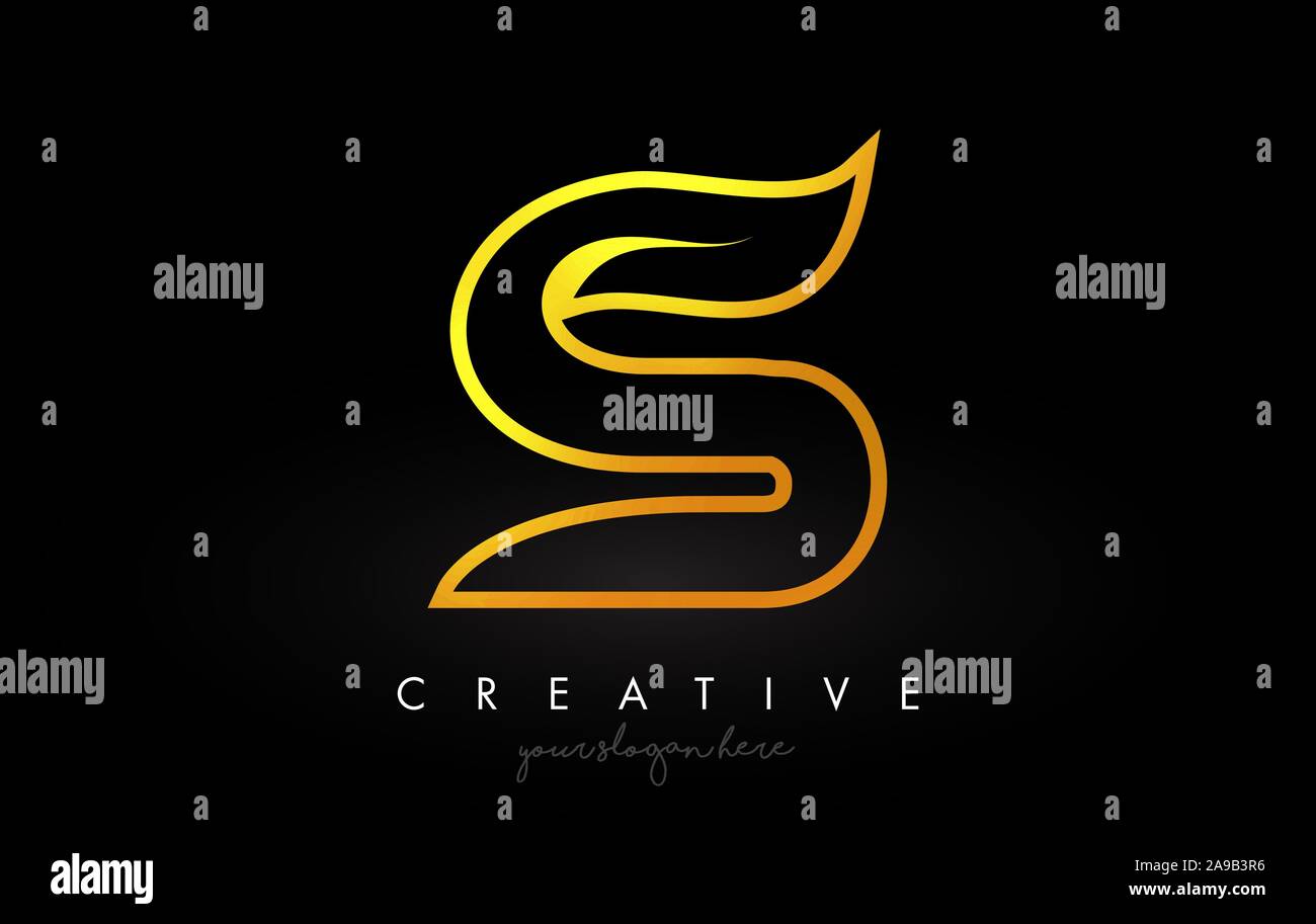 Letter S Golden Monogram Leaf Logo Icon Design with Gold Yellow Colors ...