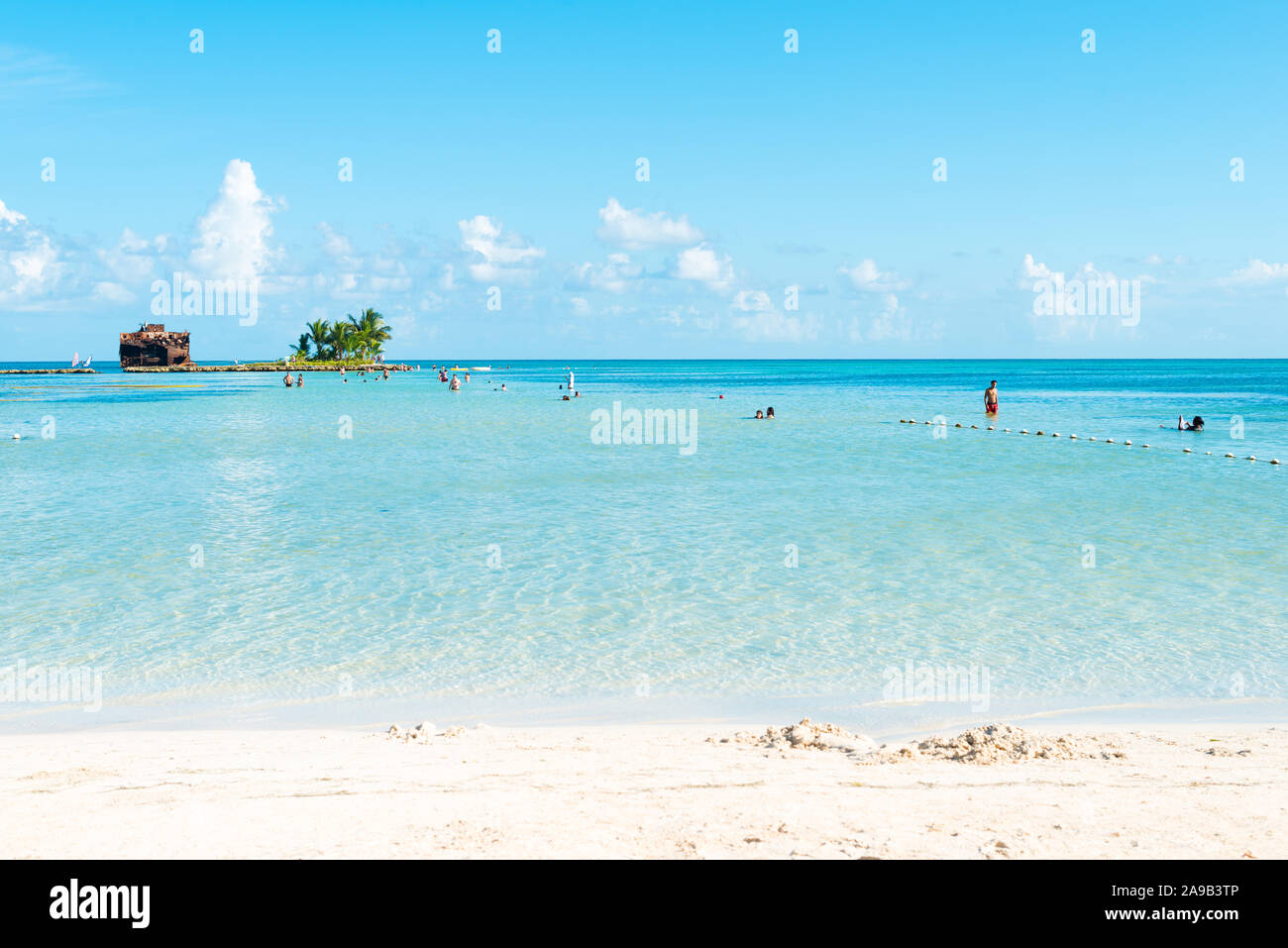 San Andres island, Colombia - Tourist enjoying the beach and walking to Rocky Cay. Stock Photo