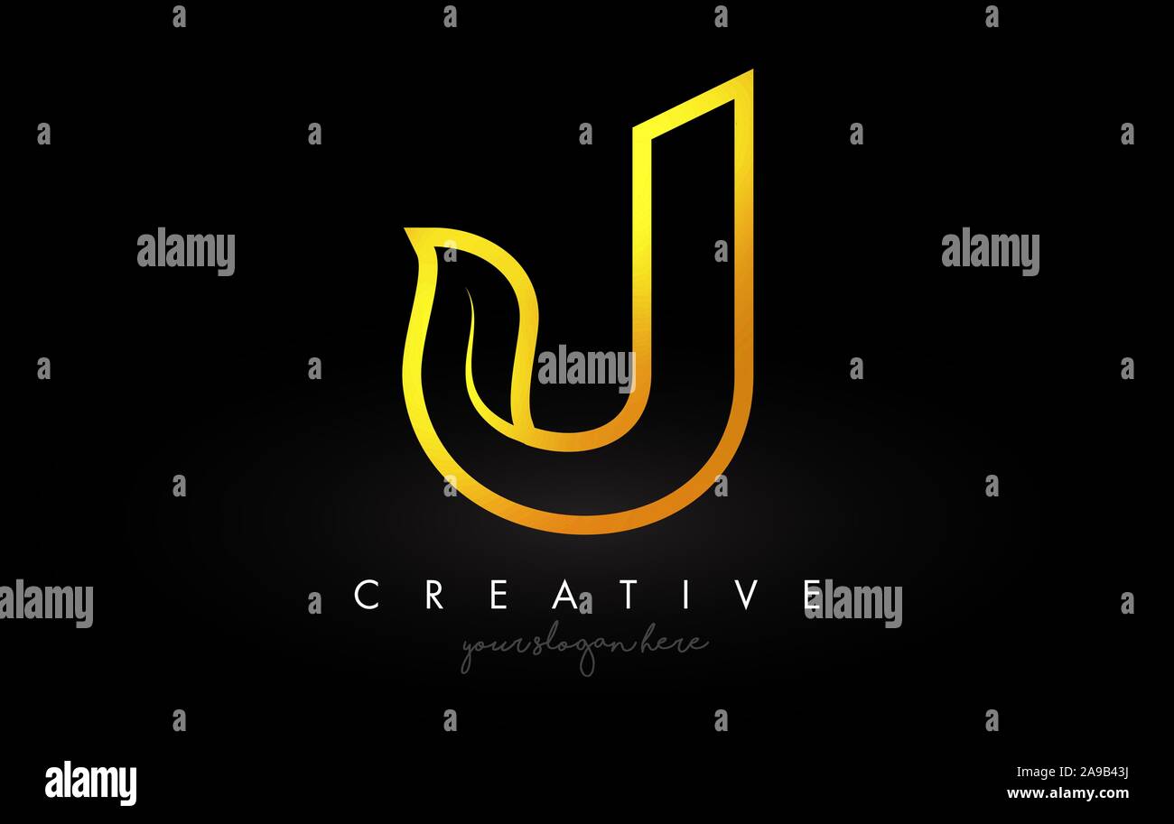 Letter J Golden Monogram Leaf Logo Icon Design with Gold Yellow Colors ...