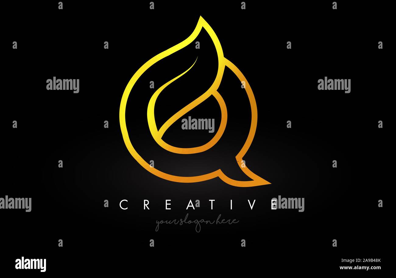 Letter Q Golden Monogram Leaf Logo Icon Design with Gold Yellow Colors ...