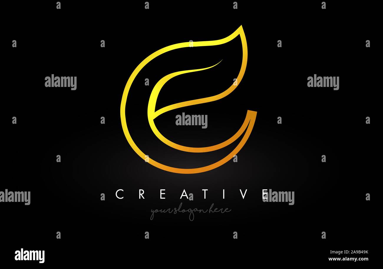 Letter C Golden Monogram Leaf Logo Icon Design with Gold Yellow Colors ...