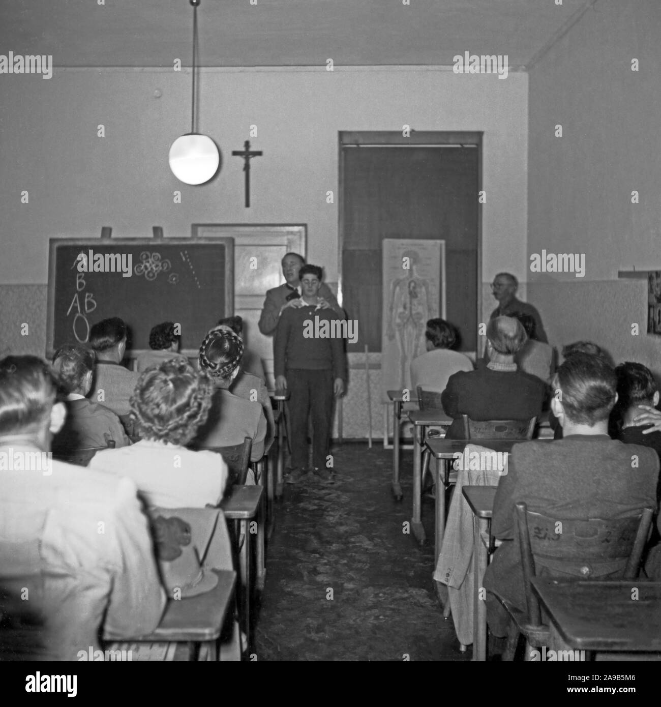 Biology class in a school at Bavaria, Germany 1958 Stock Photo