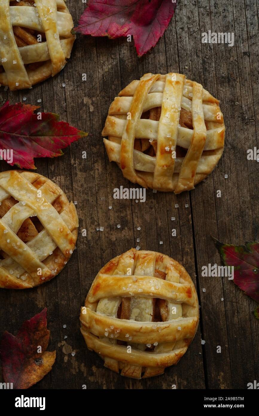 Homemade Apple pie lattice cookies overhead view / Thanksgiving desserts Stock Photo