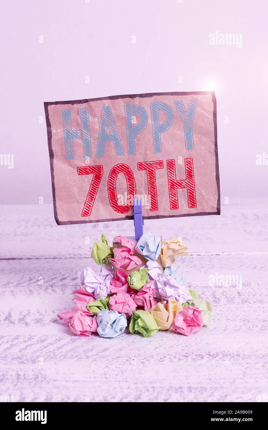 Handwriting text writing Happy 70Th. Conceptual photo a joyful occasion ...