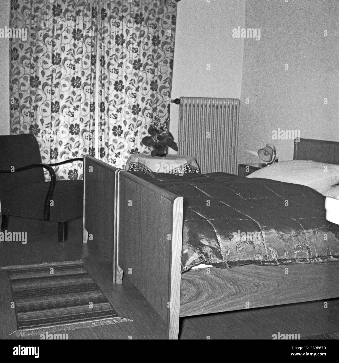 Interior of a bedroom at a hostel, Germany 1958 Stock Photo