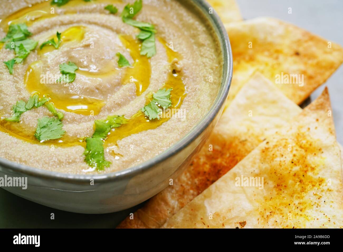 Baba ganoush,Arabian appetizer roasted eggplant dip served with Pita