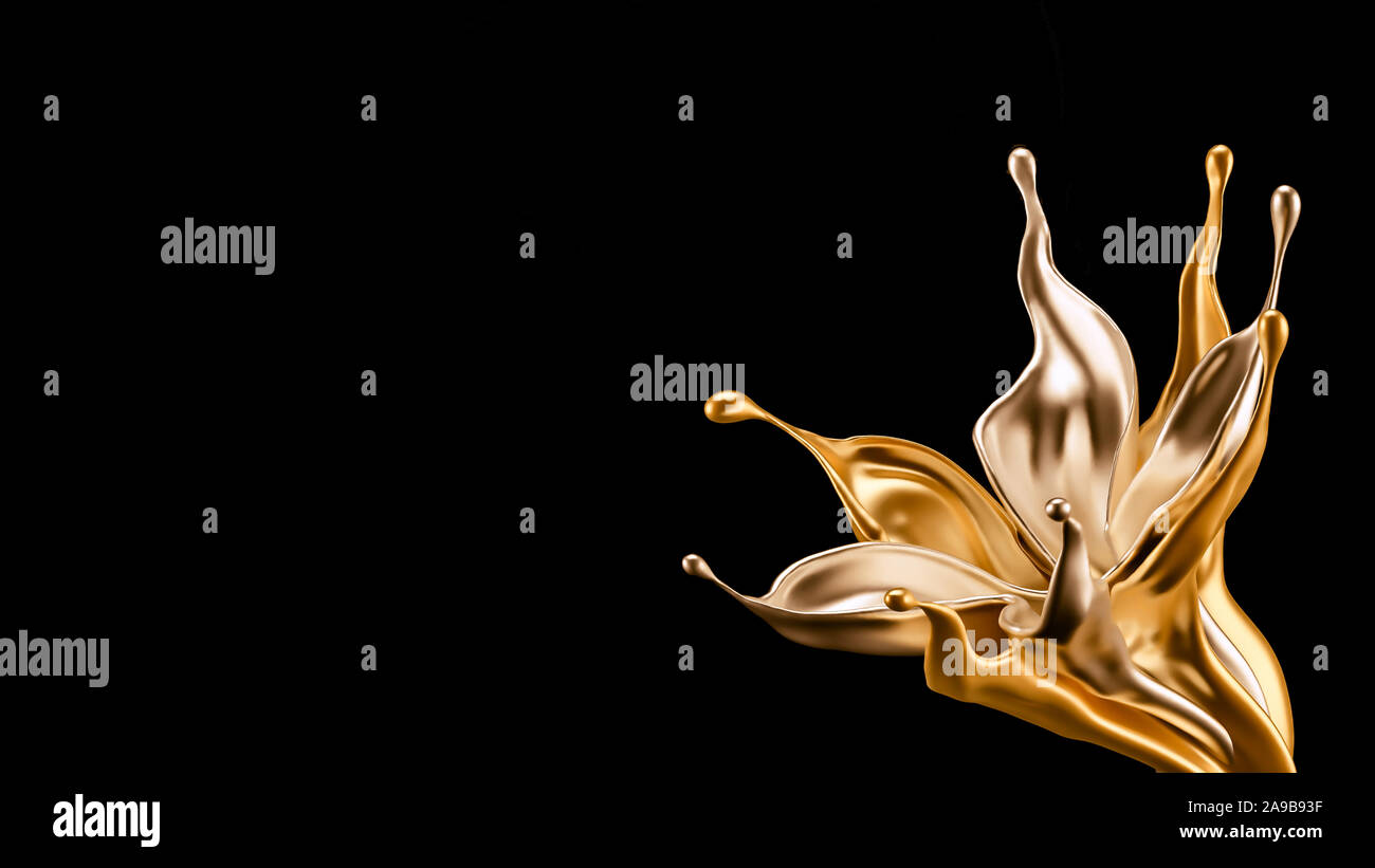 Splash gold black background. 3d rendering 3d illustration Stock Photo ...