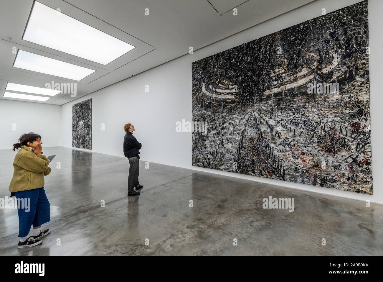 White Cube Bermondsey, London, UK. 14th Nov, 2019. Die Lebenden und die Totem, 2017-2019 - Stringtheorie. Nornen (Urd, Verdandi, Skuld), Runen and Gordischer Knoten', a major solo show by Anselm Kiefer. Spanning all four spaces and the corridor of the White Cube Bermondsey gallery, the exhibition encompasses large-scale painting and installation. Credit: Guy Bell/Alamy Live News Stock Photo