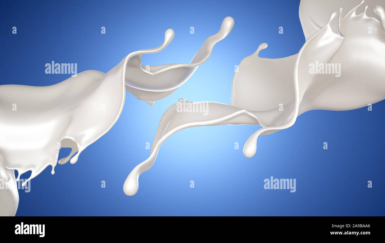A splash of milk on a blue background. 3d rendering 3d illustration ...