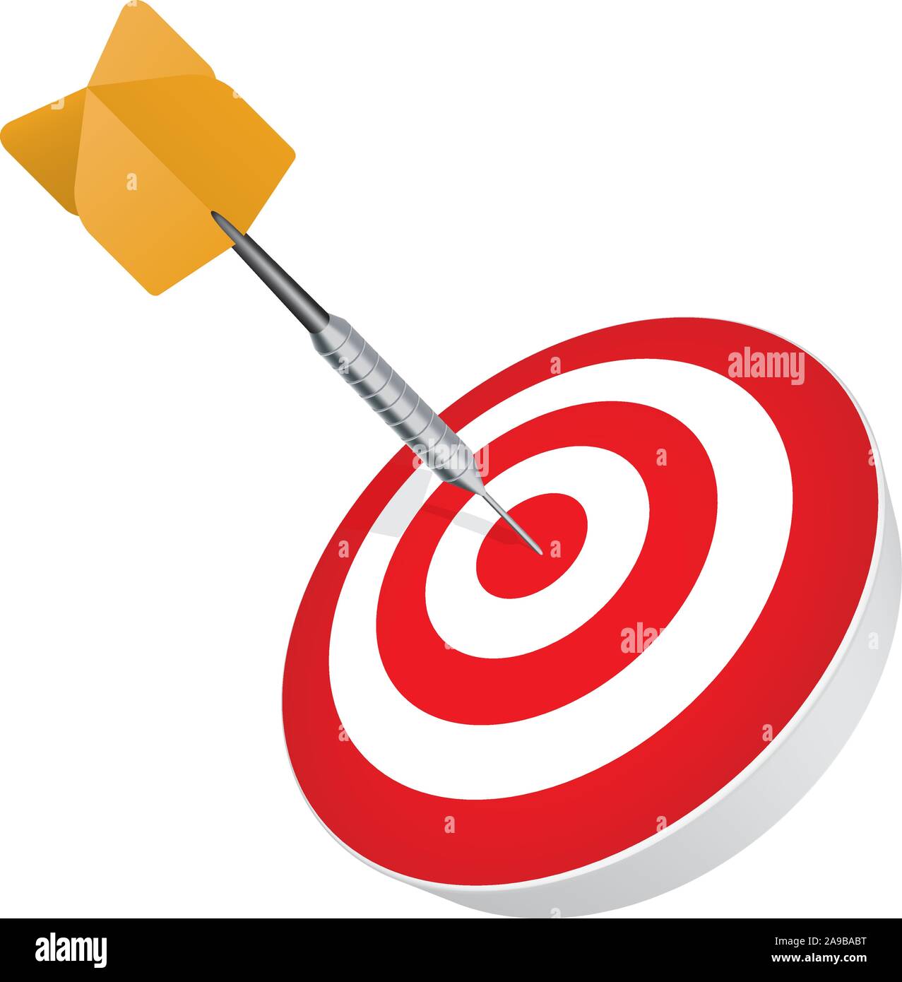 Success and precision concept. Dart arrow in bull's eye isolated on white background vector illustration Stock Vector