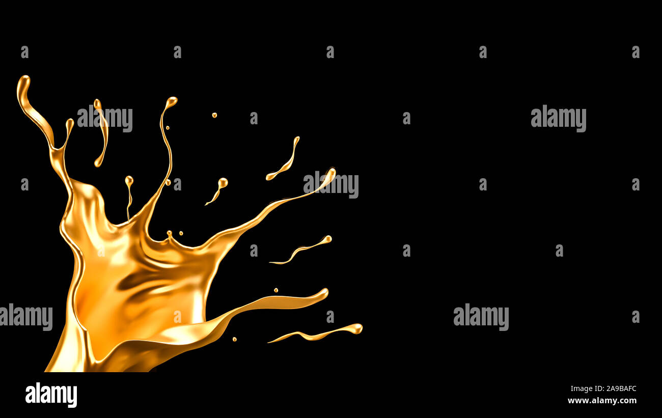 Splash gold black background. 3d rendering 3d illustration Stock Photo ...