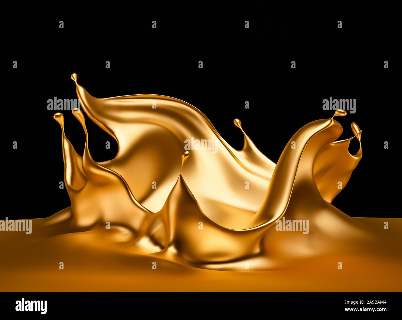 Splash gold black background. 3d rendering 3d illustration Stock Photo ...