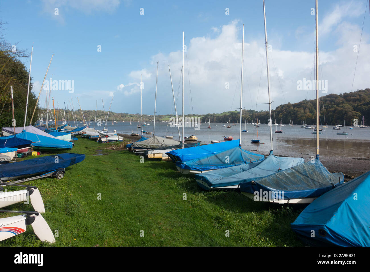 Dittisham Sailing Club on the river Dart, near  Dartmouth, Devon, UK Stock Photo