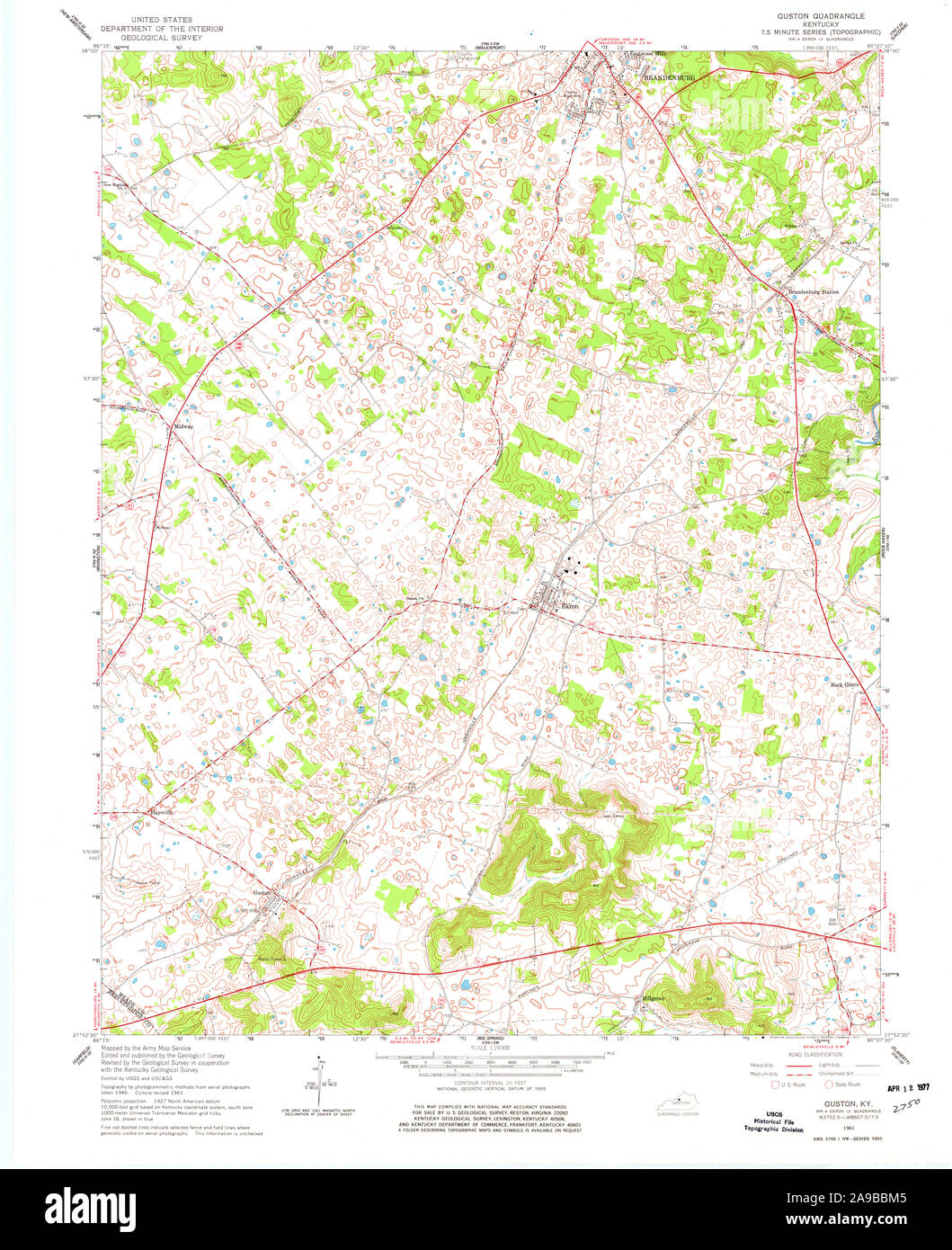 USGS TOPO Map Kentucky KY Guston 803579 1961 24000 Stock Photo