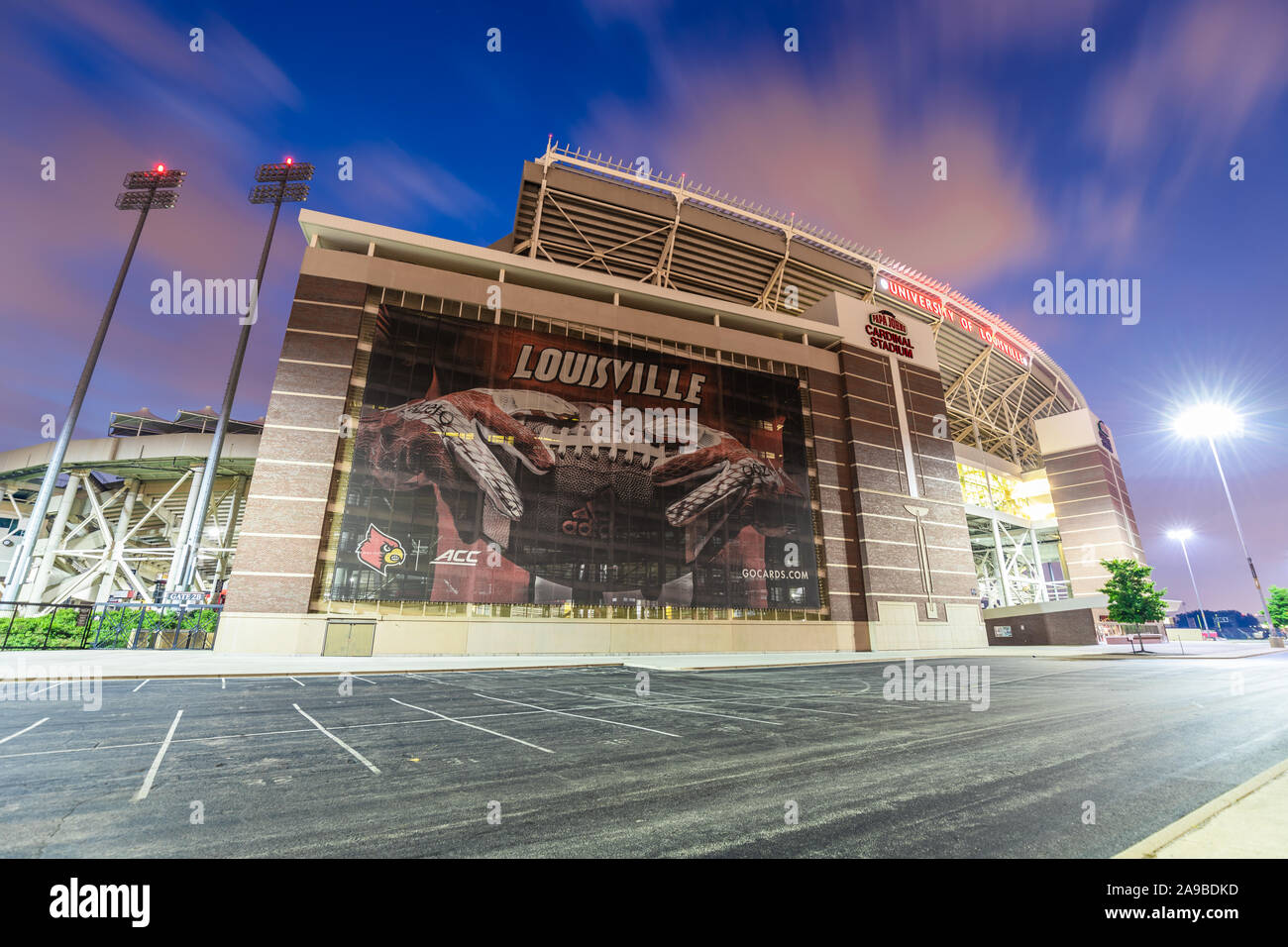 The University of Louisville Cardinal stadium recently was renovated to be able to reach a capacity of 55,000 for their football team. Stock Photo