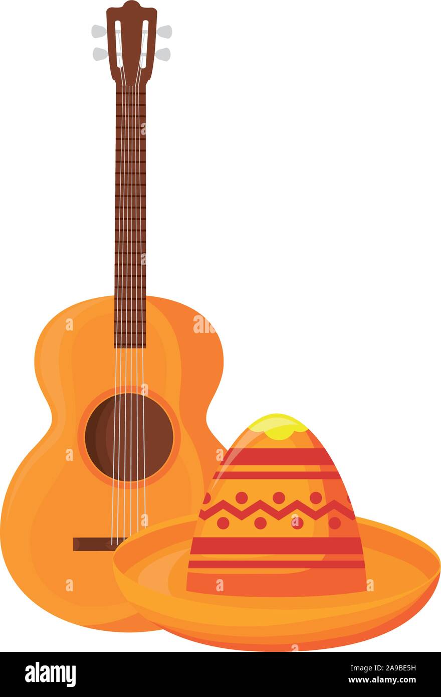 guitar and mexican hat in white background vector illustration design ...