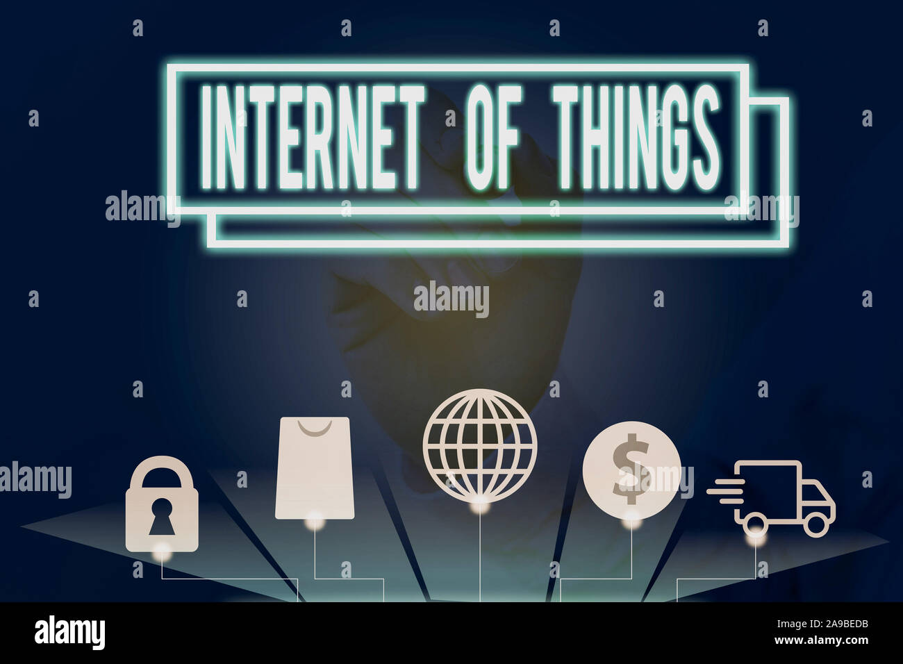 Conceptual hand writing showing Internet Of Things. Concept meaning connection of Devices to the Net to Send Receive Data Stock Photo