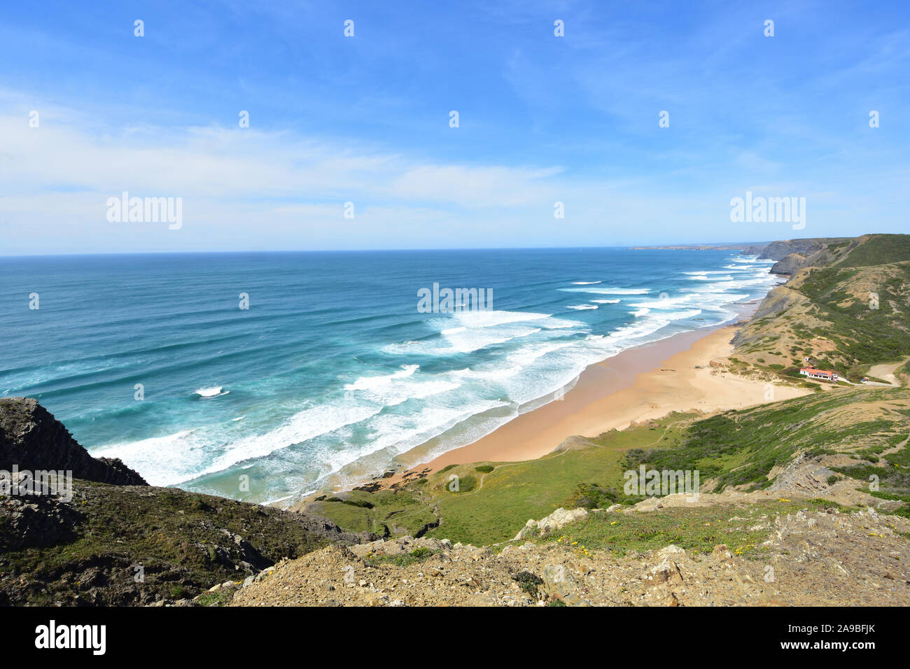 seascape from the viewpoint of Castelejo, (view of Cordoama beach), Vila do Bispo, Algarve, Portugal Stock Photo