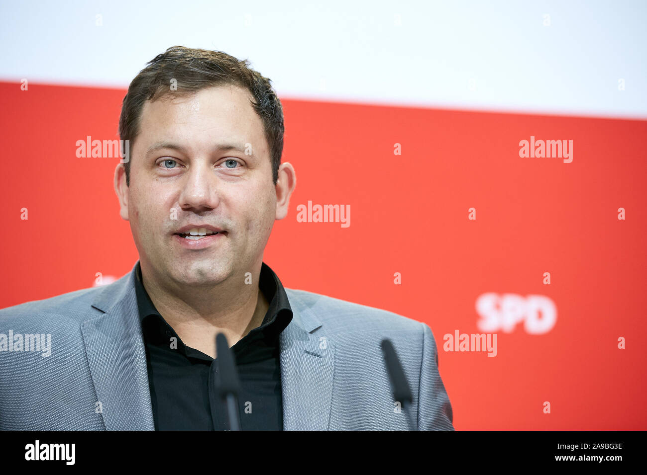 14.10.2019, Berlin, Berlin, Germany - Lars Klingbeil, Secretary General of the SPD at a press conference in the Willy Brandt House. 00R191014D040CAROE Stock Photo