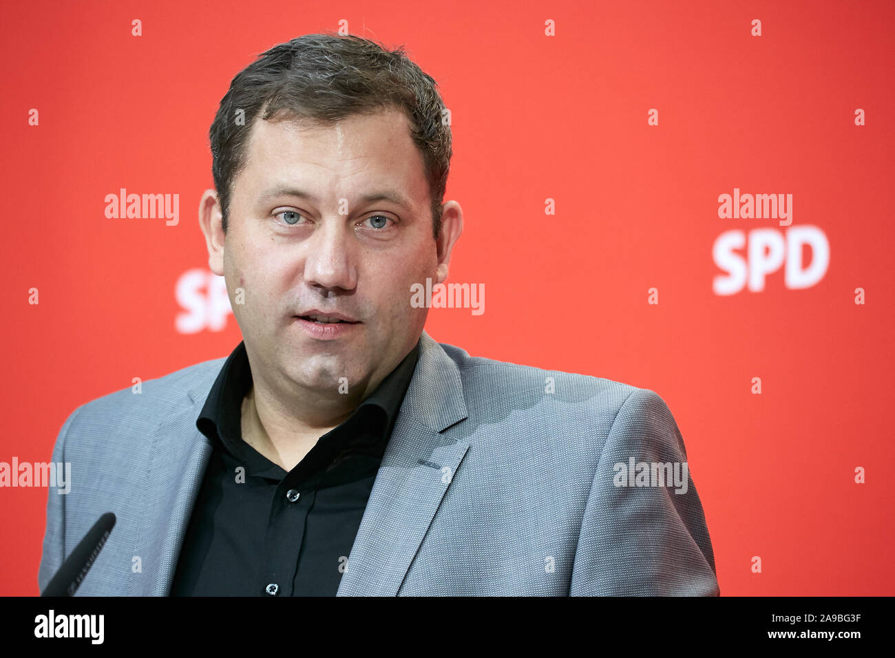 14.10.2019, Berlin, Berlin, Germany - Lars Klingbeil, Secretary General of the SPD at a press conference in the Willy Brandt House. 00R191014D030CAROE Stock Photo
