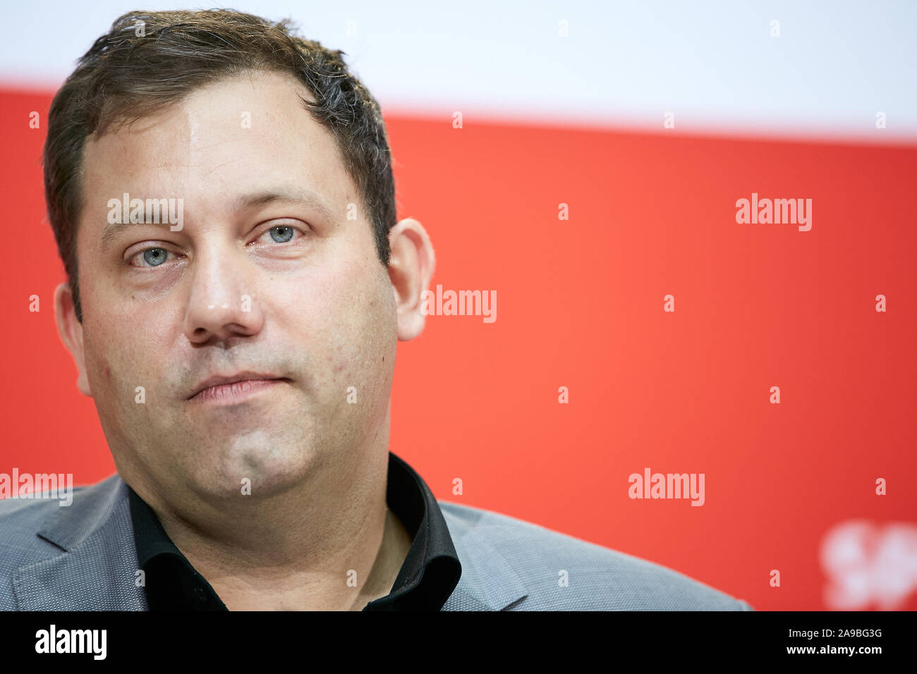14.10.2019, Berlin, Berlin, Germany - Lars Klingbeil, Secretary General of the SPD at a press conference in the Willy Brandt House. 00R191014D063CAROE Stock Photo