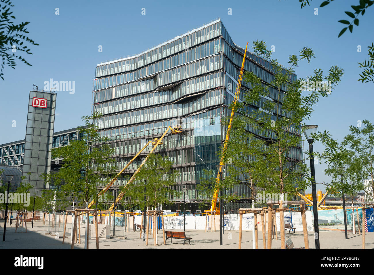 12.06.2019, Berlin, , Germany - New building of the Cube Berlin Buerogebaeude at Washingtonplatz in Mitte, directly at the main station. The design co Stock Photo