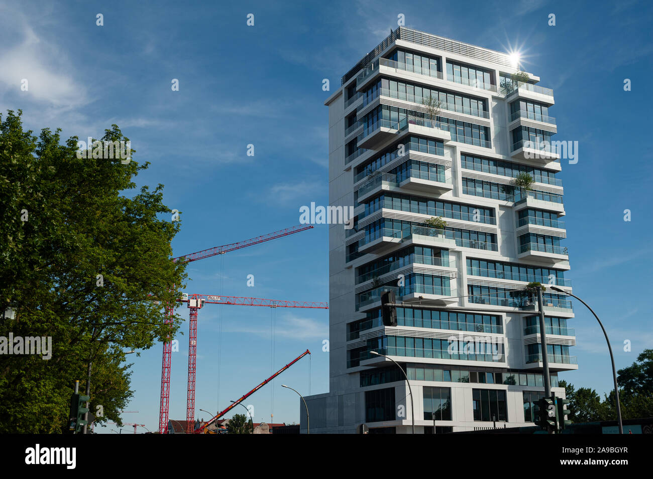 24.06.2019, Berlin, , Germany - View of the luxury residential high-rise Living Levels on the banks of the river Spree in Berlin-Friedrichshain. 0SL19 Stock Photo