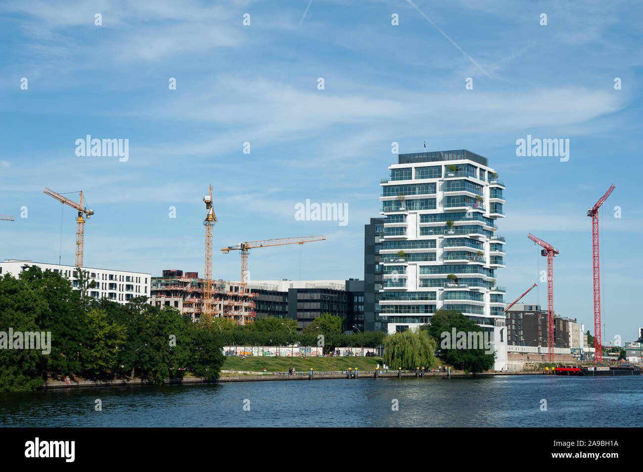 24.06.2019, Berlin, , Germany - View of the luxury residential high-rise Living Levels on the banks of the river Spree in Berlin-Friedrichshain. 0SL19 Stock Photo