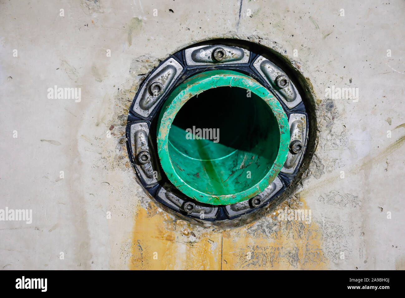 06.06.2019, Essen, North Rhine-Westphalia, Germany - Freshly drilled house connection from a newly laid sewer pipe. 00X190606D019CAROEX.JPG [MODEL REL Stock Photo