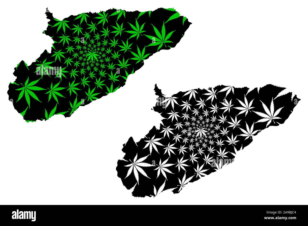 Casanare Department (Colombia, Republic of Colombia, Departments of Colombia) map is designed cannabis leaf green and black, Casanare map made of mari Stock Vector
