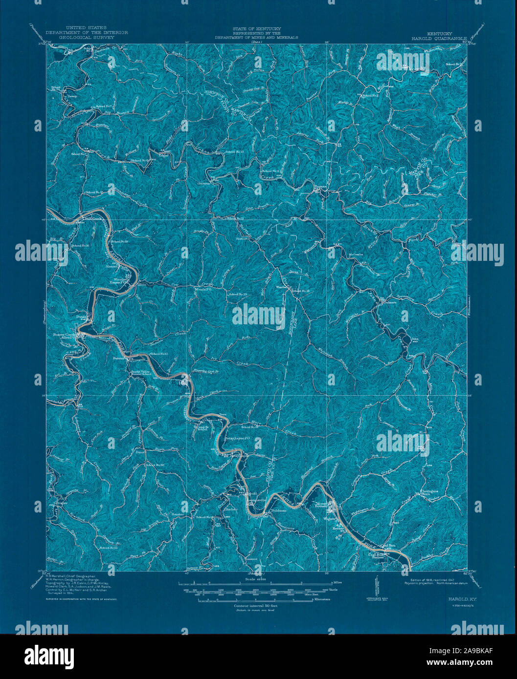 USGS TOPO Map Kentucky KY Harold 803601 1916 62500 Inverted Stock Photo