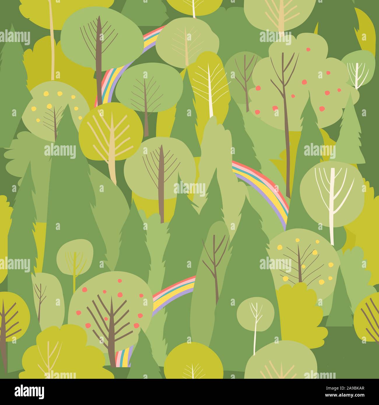 Seamless vector summer forest pattern. Summer background Stock Vector