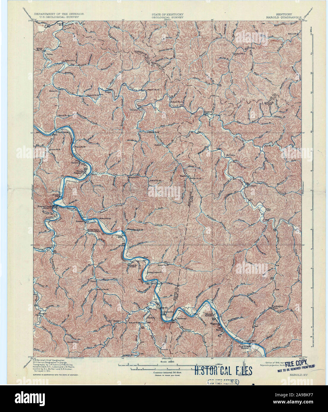 USGS TOPO Map Kentucky KY Harold 804187 1916 62500 Stock Photo