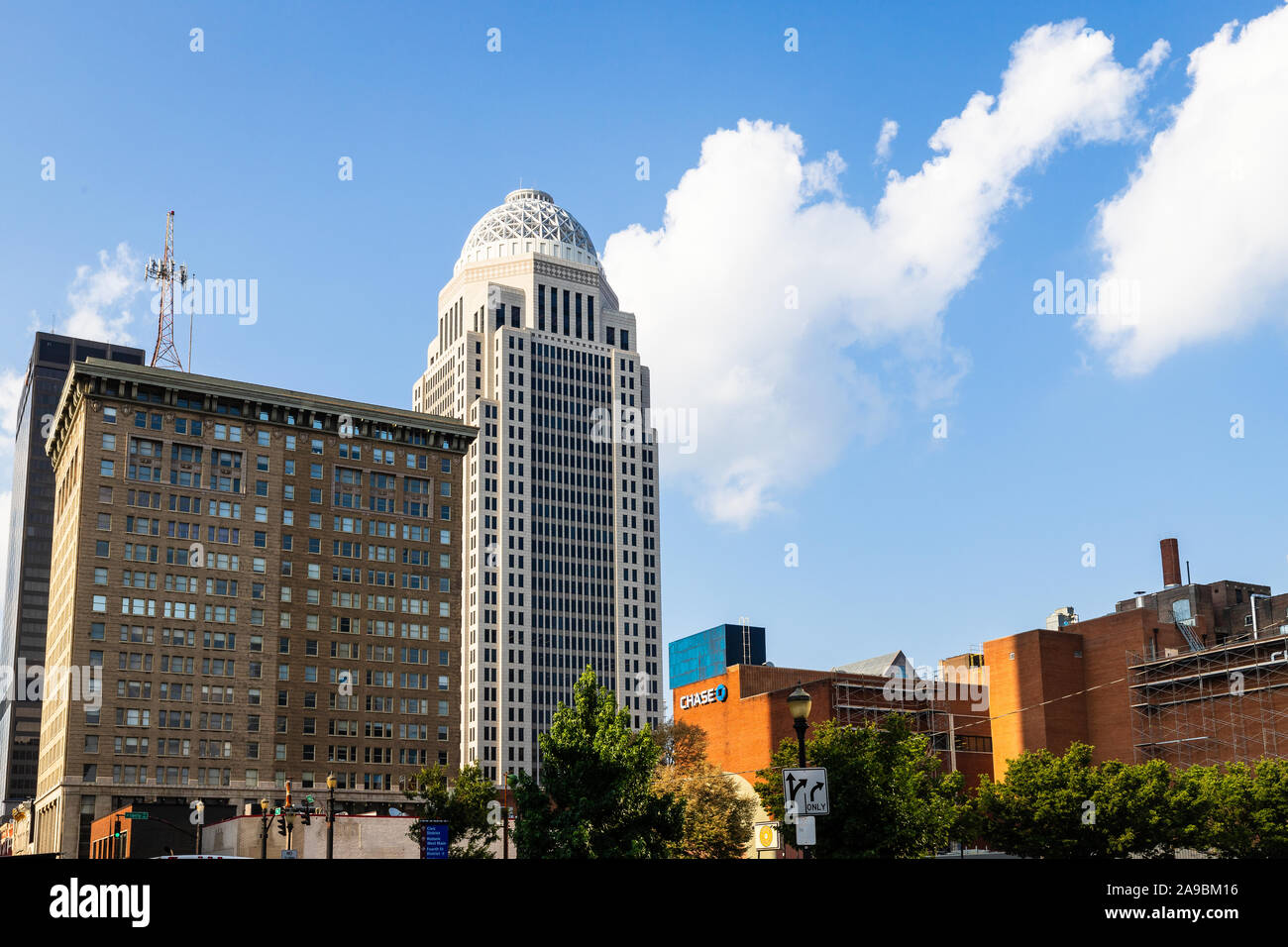 West Market is one of the most famous landmarks in the downtown Louisville area with its beautiful 35-story architecture by John Burgee. Stock Photo
