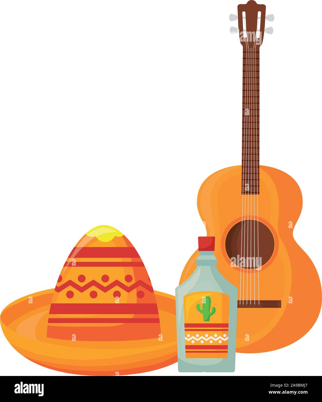 guitar and mexican hat in white background vector illustration design ...