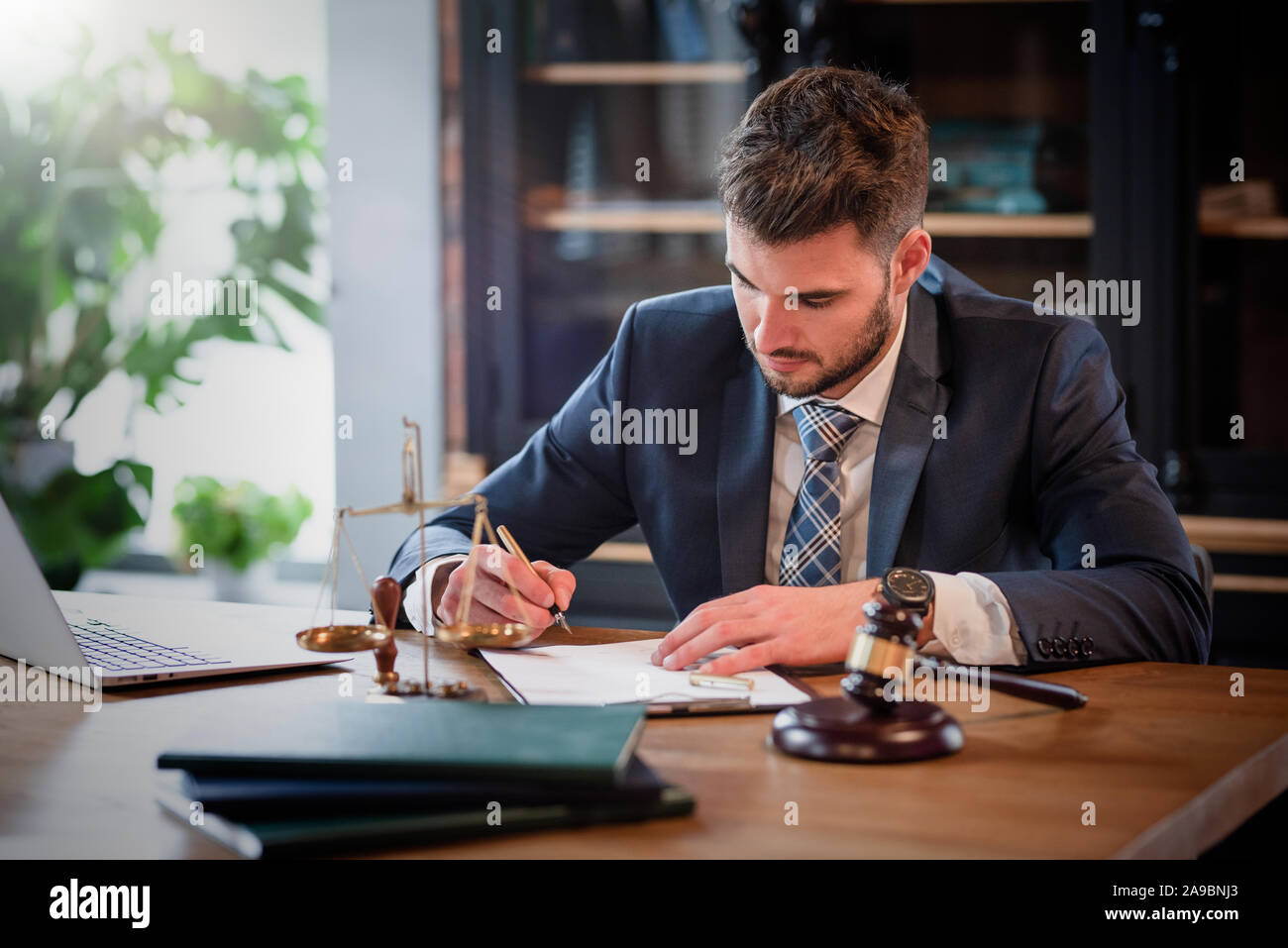 Lawyer or attorney working in the office. Law and justice concept Stock Photo