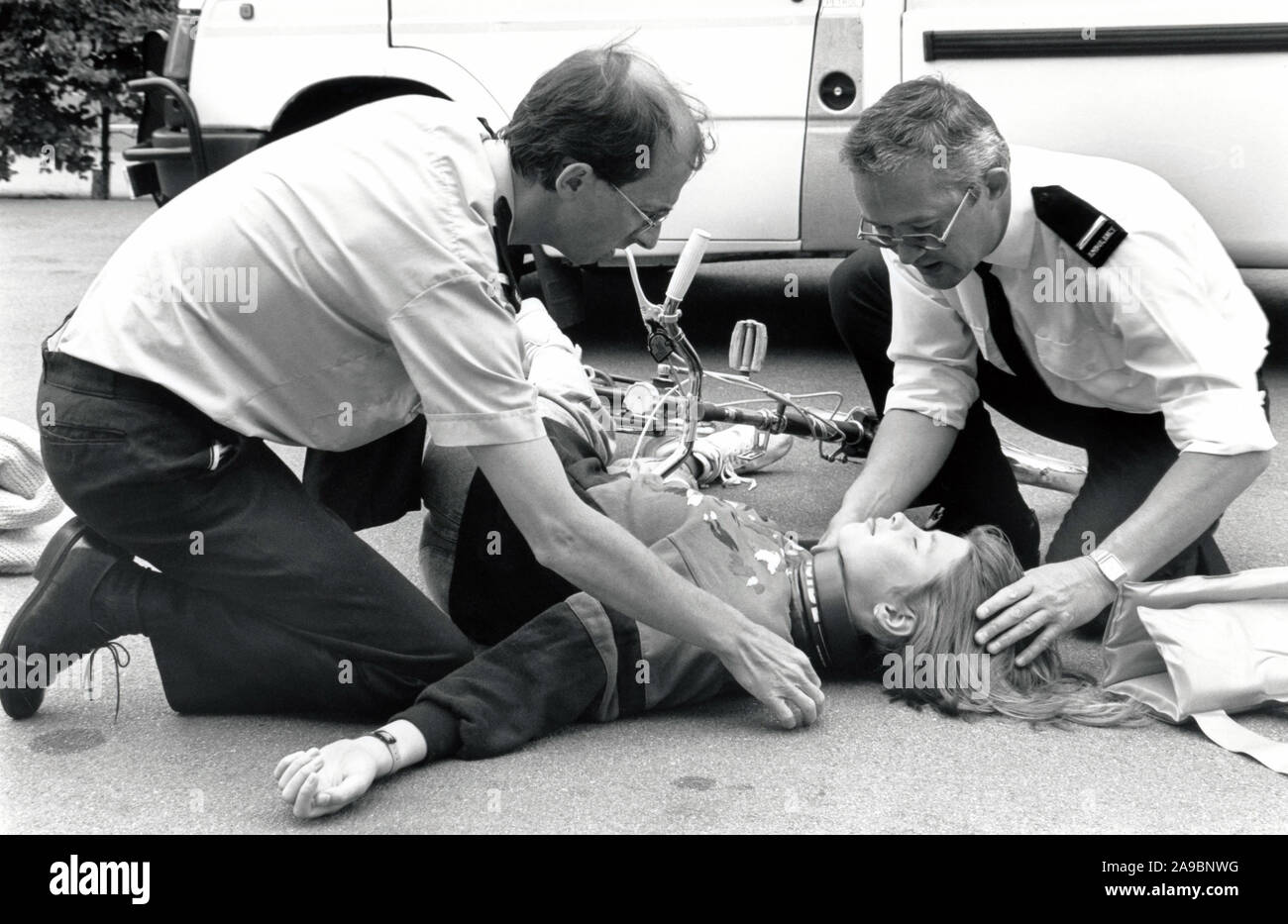 West Bridgford ambulance crew, Nottingham, UK 1990 Stock Photo