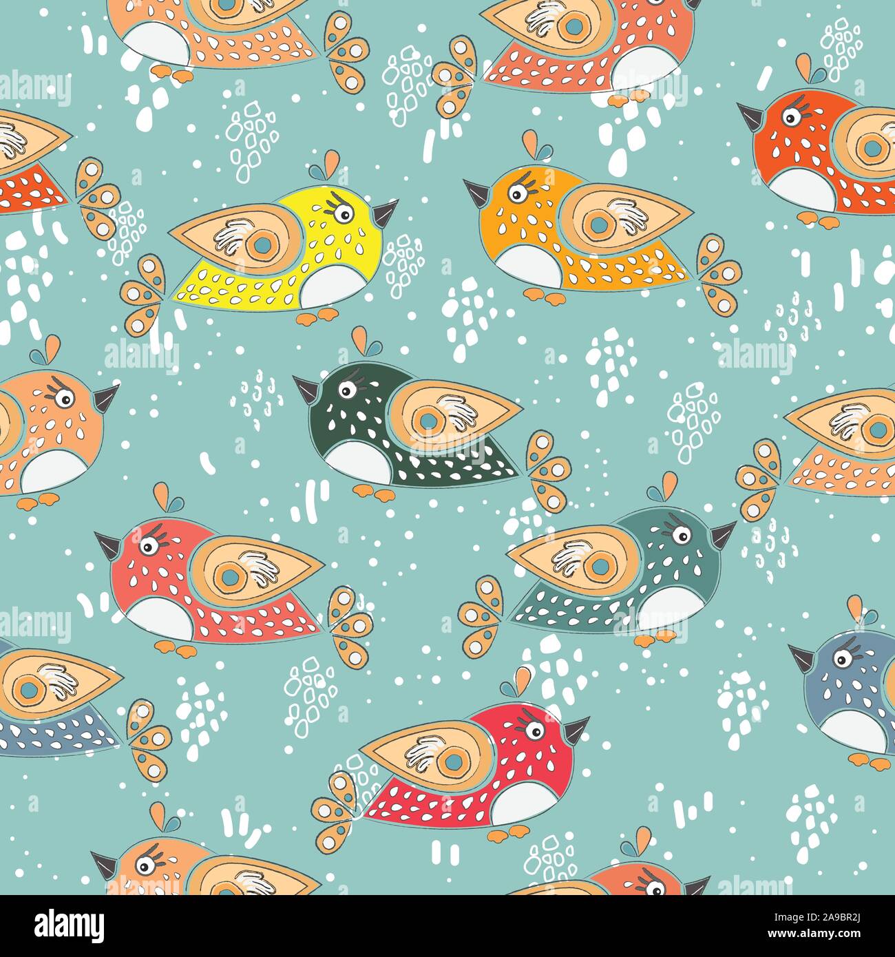 Seamless Winter Pattern with Birds. Merry Christmas Texture. Vector Illustration Stock Vector