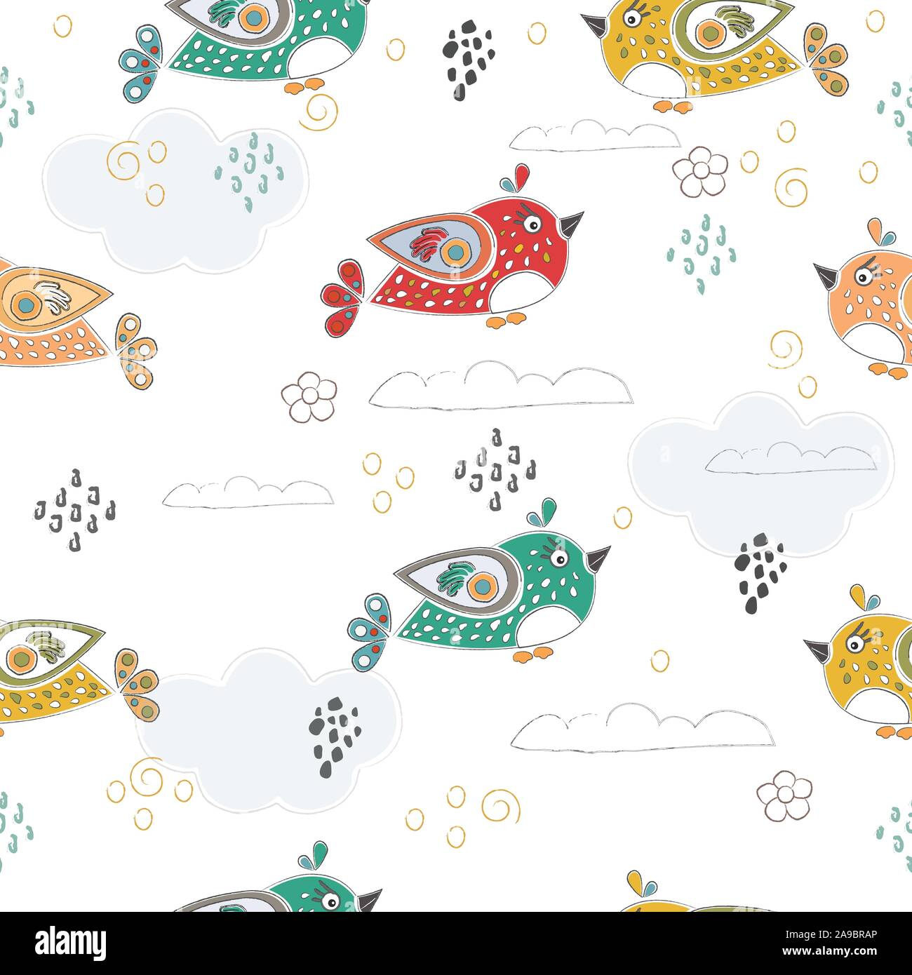 Seamless Winter Pattern with Birds. Merry Christmas Texture. Vector Illustration Stock Vector