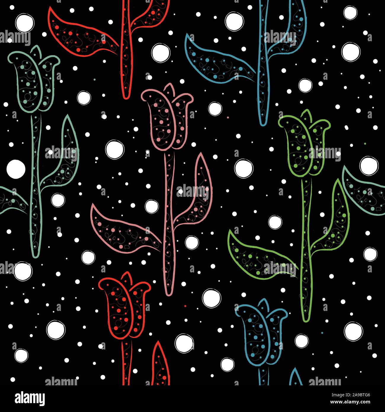 Seamless Pattern with Cute Flowers. Hand Drawn Scandinavian Style ...