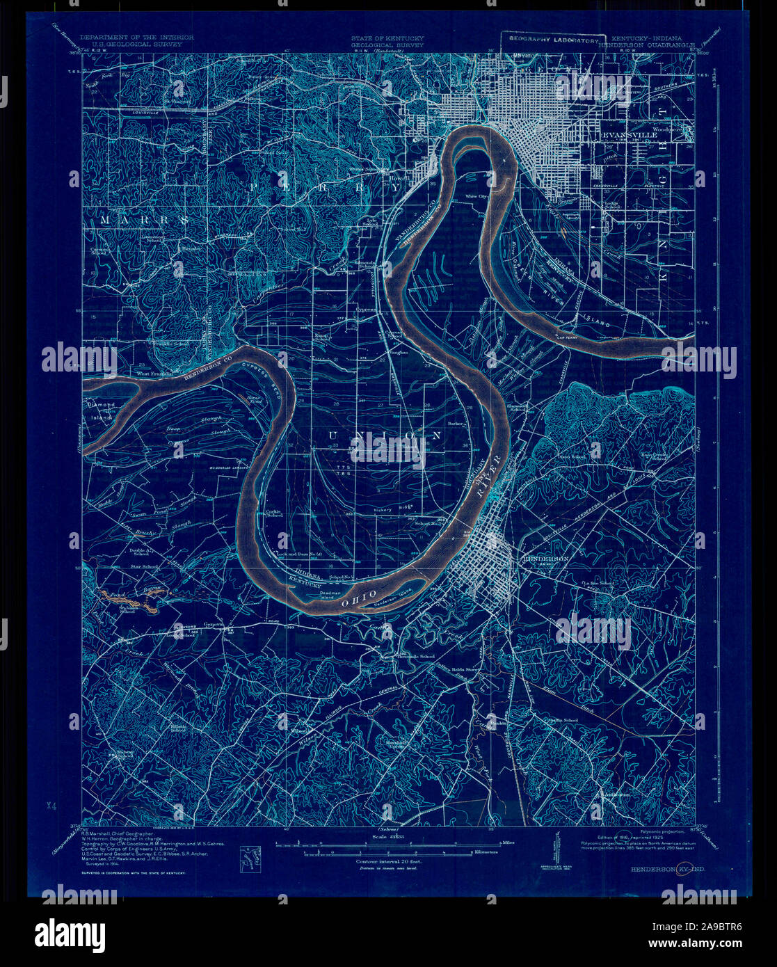 USGS TOPO Map Kentucky KY Henderson 708871 1916 62500 Inverted Stock Photo