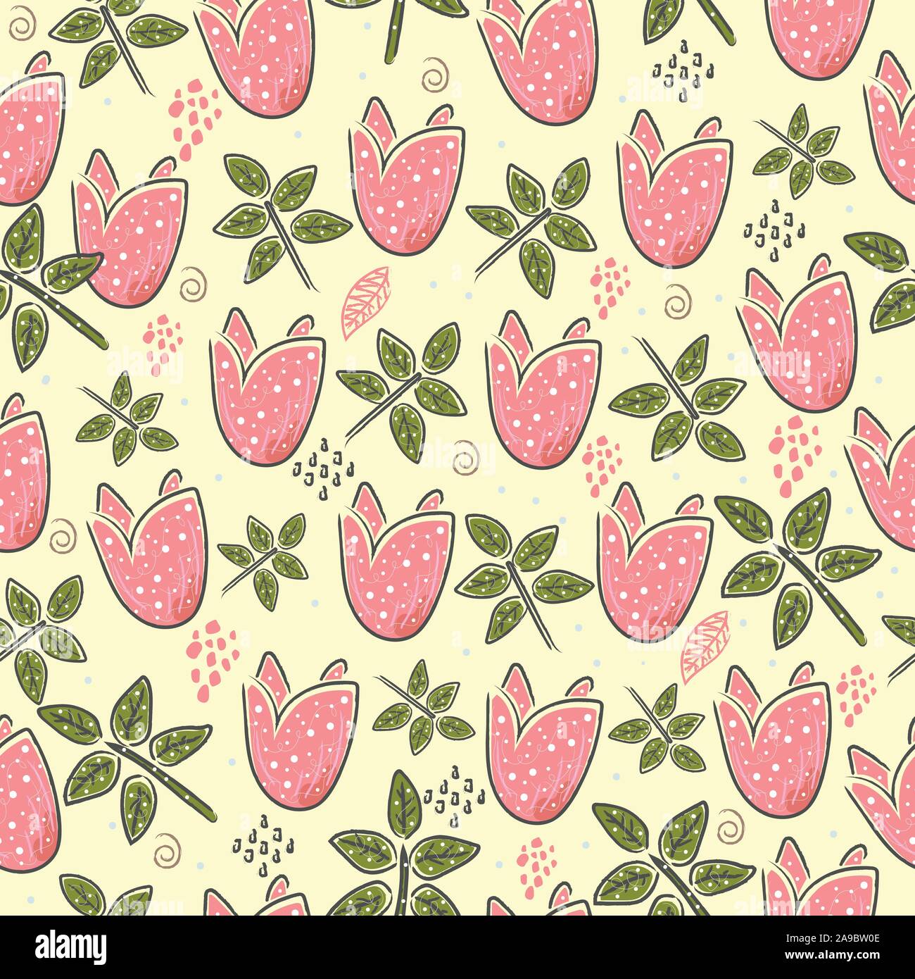 Seamless Pattern with Cute Flowers. Hand Drawn Scandinavian Style ...