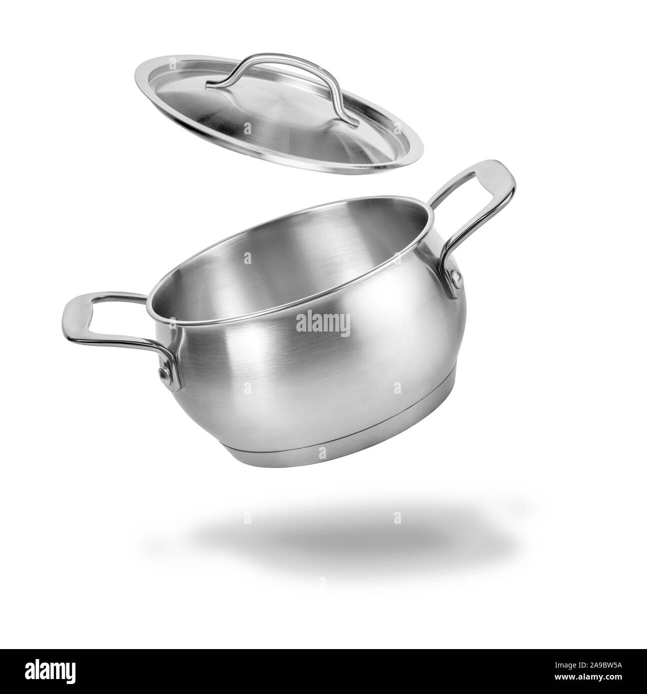Stainless steel cooking pot isolated over white background Stock Photo