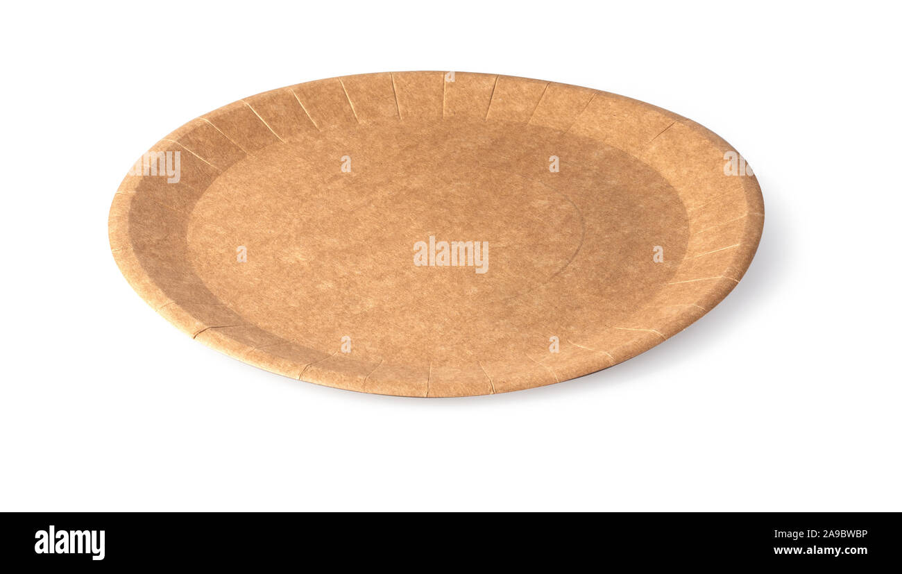 Eco - friendly plate isolated on white background. Disposable tableware with clipping path Stock Photo