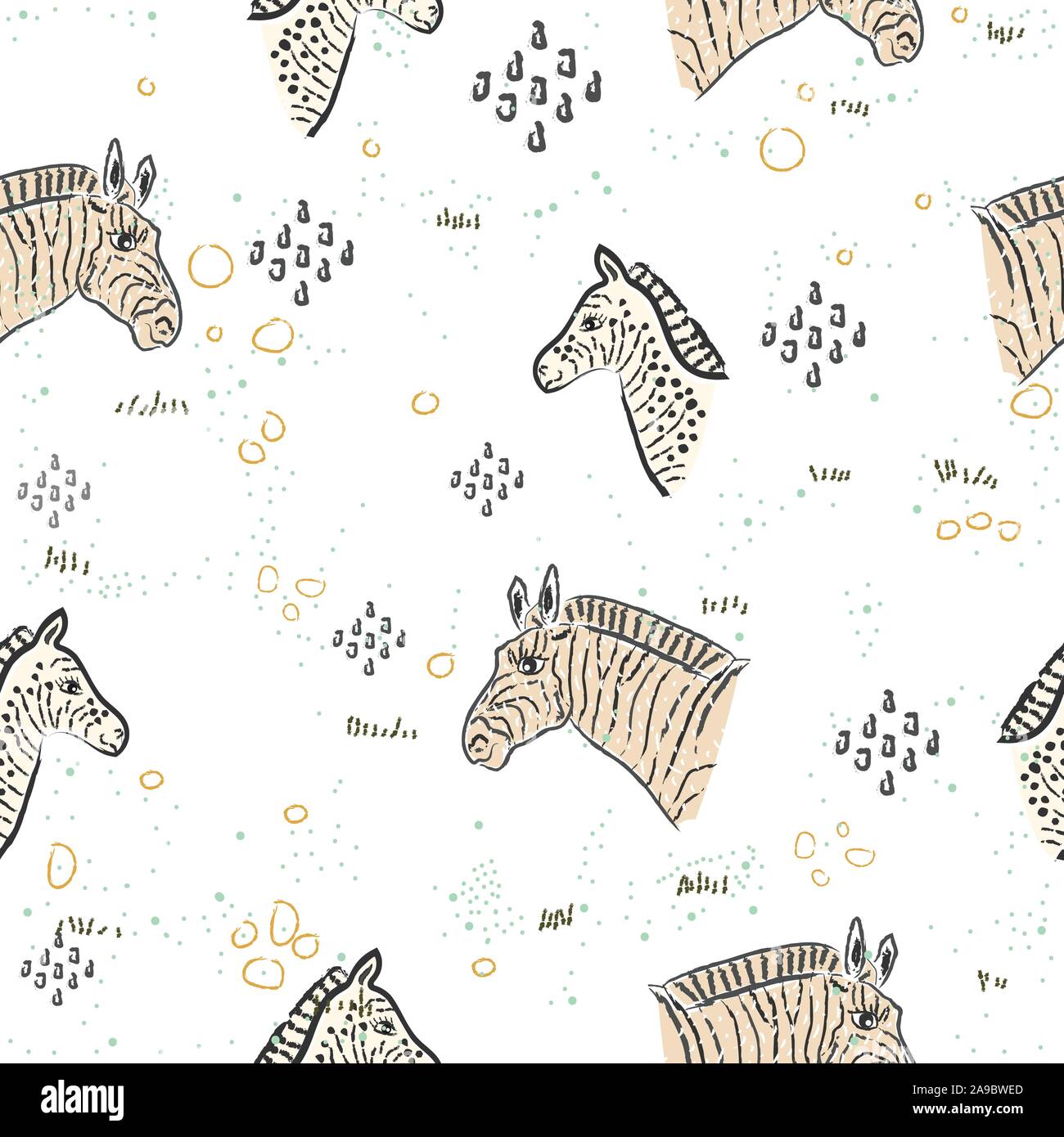 Seamless Pattern With Cute Hand Drawn Zebras. Scandinavian Style ...