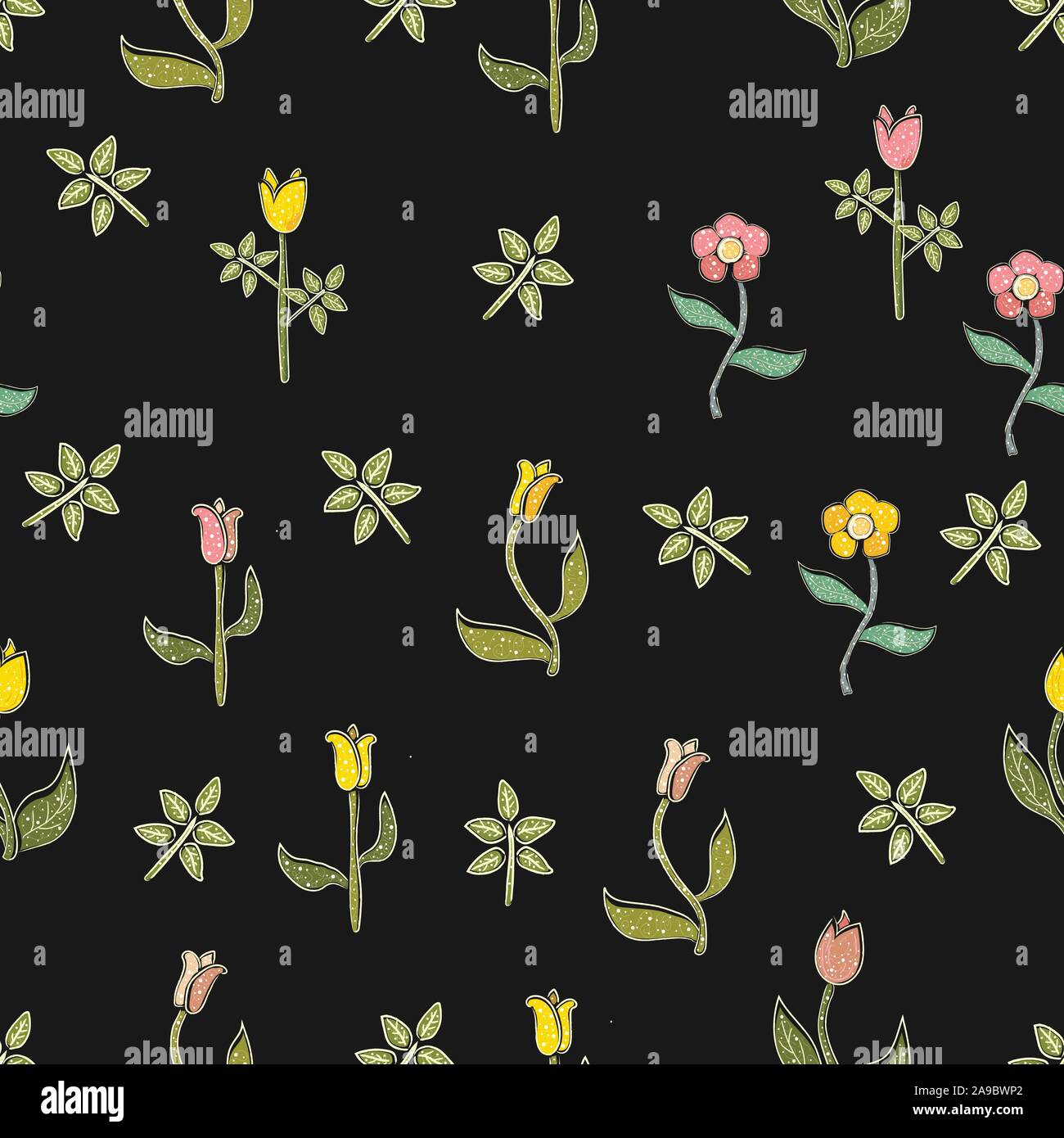 Seamless Pattern with Cute Flowers. Hand Drawn Scandinavian Style ...