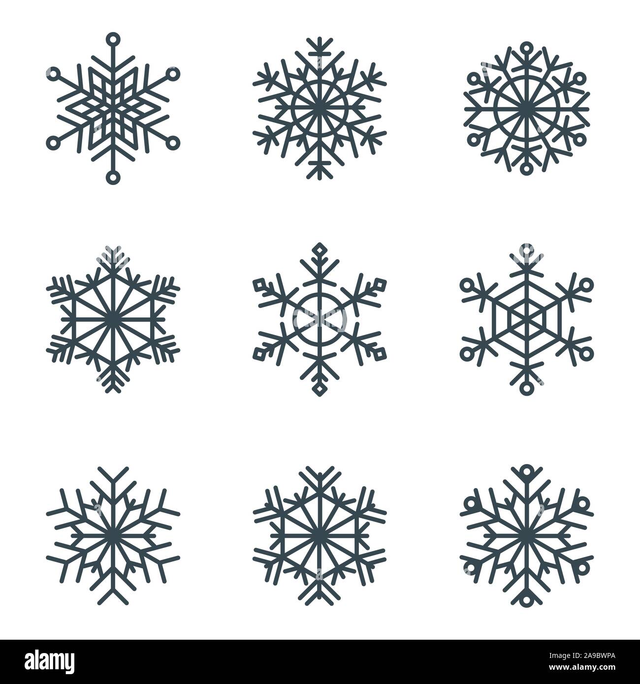 Set of elegant, openwork geometric vector snowflakes. Stock Vector