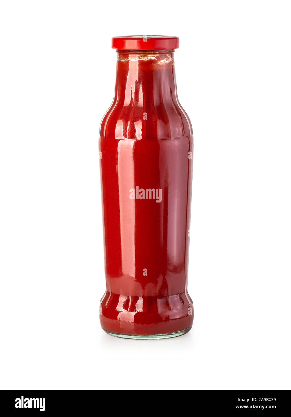 Glass bottle of ketchup on white background with clipping path Stock